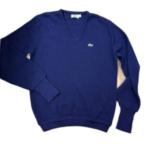 Vintage Izod Lacoste Sweater Mens Large Acrylic V Neck Navy Made In USA XL